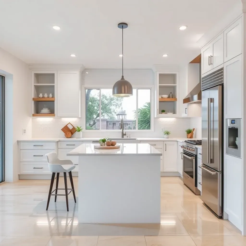 Detailed modern kitchen in Del Mar, CA with sleek cabinets, marble countertops, and ocean views, perfect for coastal living.