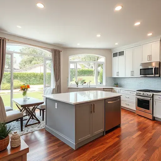 Completed home remodel in Scripps Ranch CA featuring modern kitchen and living area with high-end finishes and natural light.