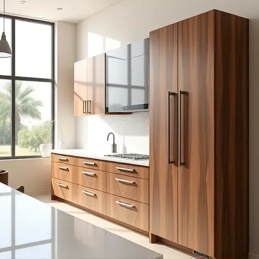 Finished modern kitchen cabinet installation in Vista California with sleek wood finishes, seamless joints, and polished hardware