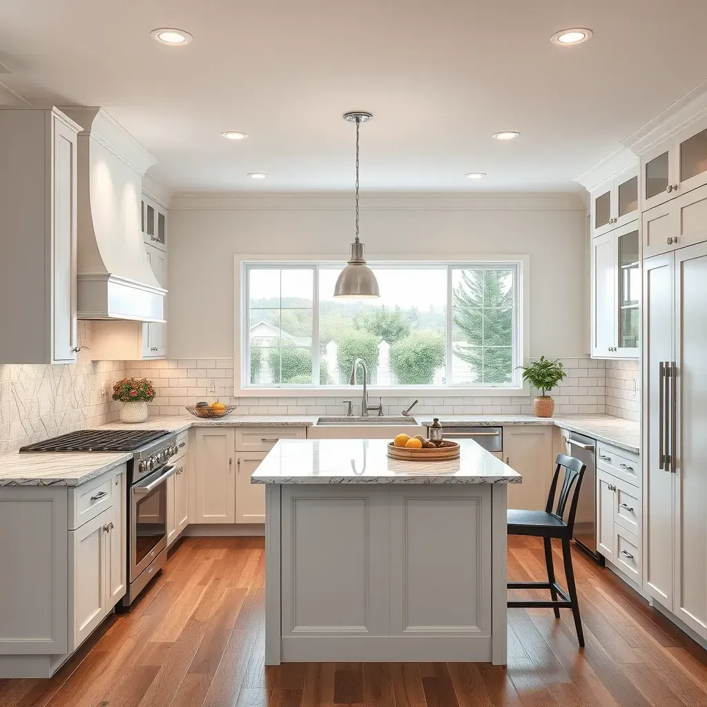 Beautiful modern kitchen in Bonsall, CA with sleek cabinets, granite countertops, and stylish lighting.