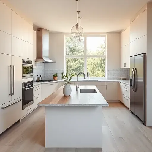 Recently remodeled kitchen in Vista CA features modern cabinetry, quartz countertops, and a stylish island with pendant lights.