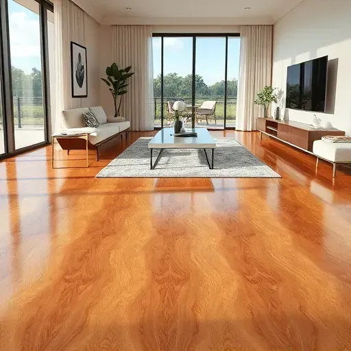 Pristine vinyl flooring with wood grain pattern in a modern Vista California home, illuminated by natural sunlight