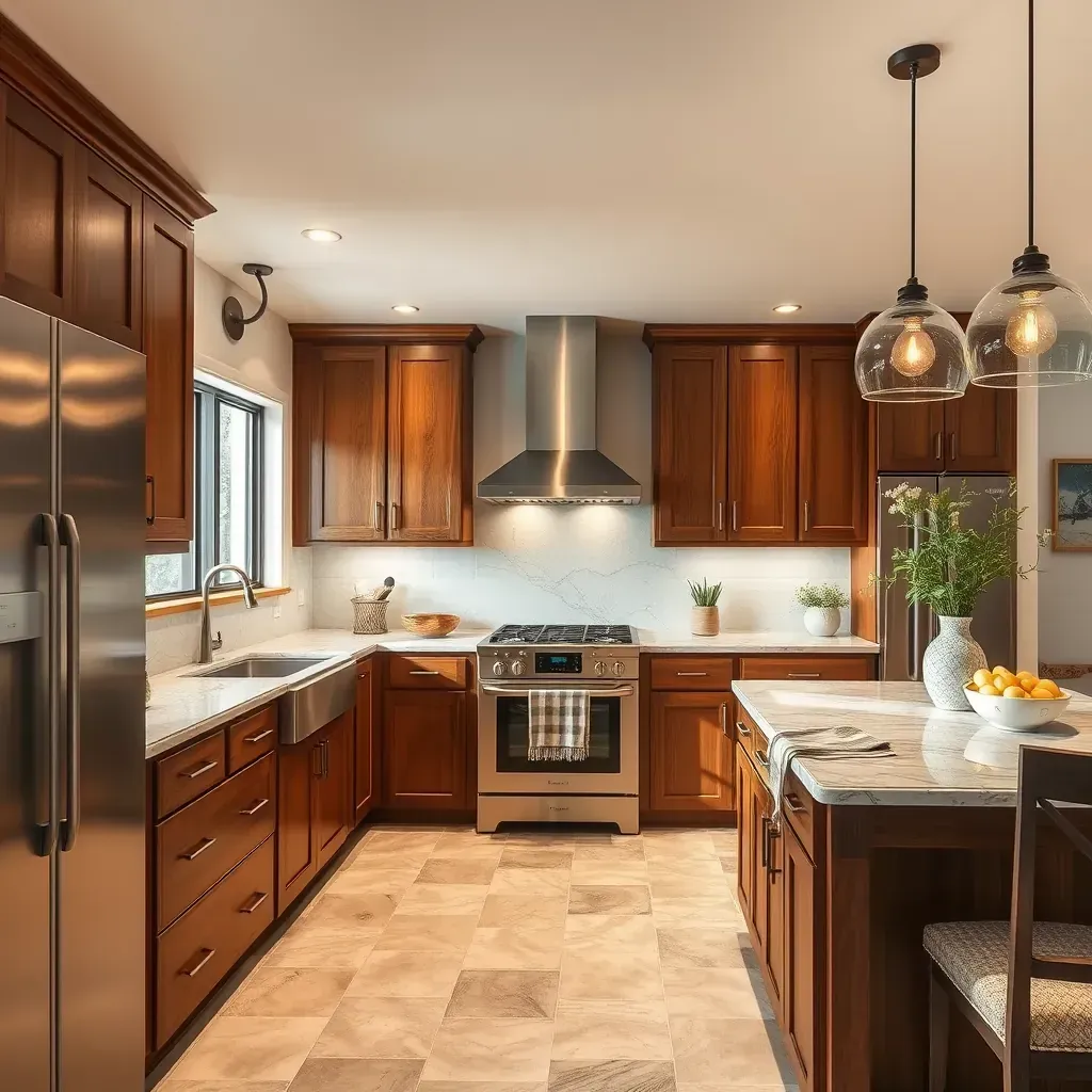 Modern Olivenhain kitchen with sleek cabinetry, quartz countertops, stainless appliances, and scenic views.