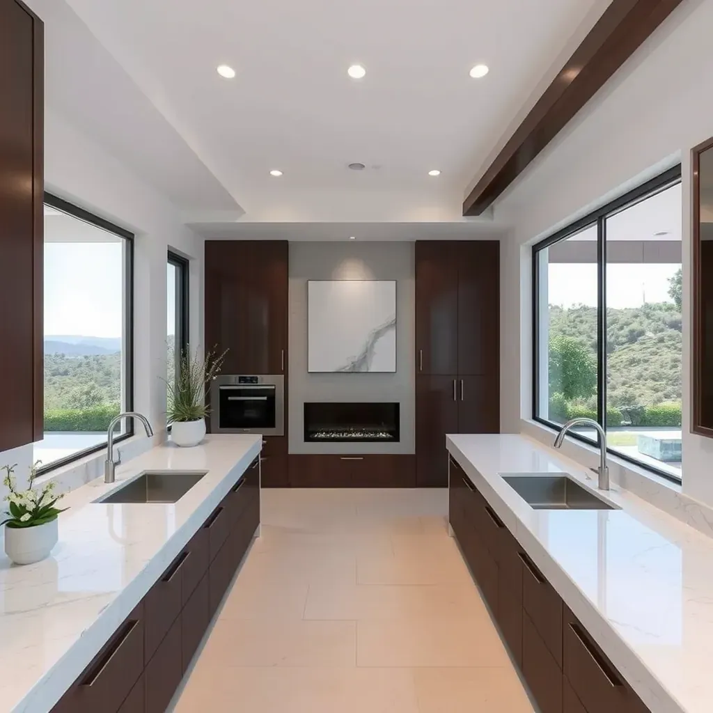 Renovated Mediterranean home in Rancho Santa Fe with stucco walls, arched windows, lush gardens, and a spacious outdoor patio.