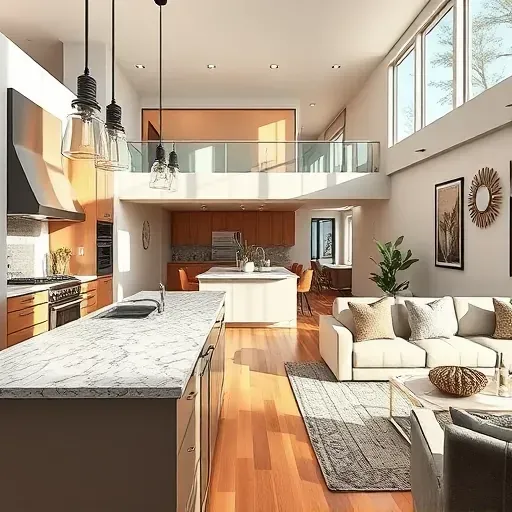 Modern Deer Springs home remodel featuring an open-concept kitchen and living area, neutral tones, and elegant decor.