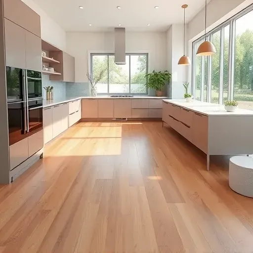 Freshly installed high-quality hardwood or ceramic tile flooring in a modern Vista CA kitchen with natural light highlighting craftsmanship