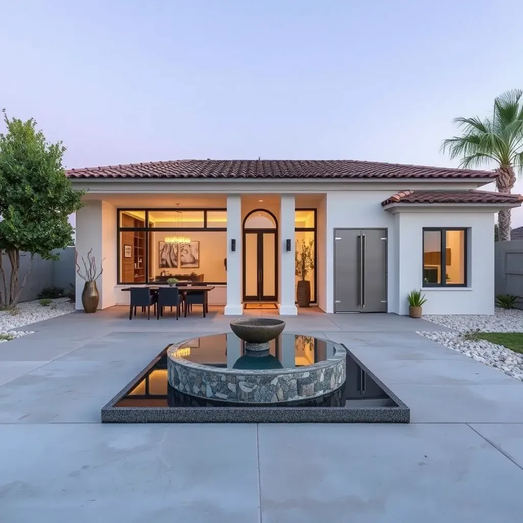 Remodeled outdoor deck in Del Dios, CA with new hardwood, modern furniture, native plants, lush hills, and a refreshed home exterior.