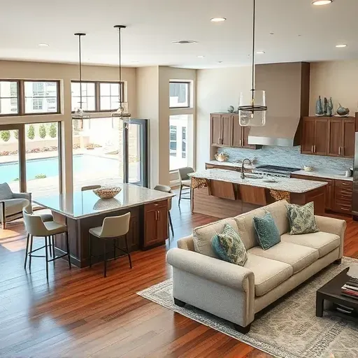 Completed home remodeling in Sabre Springs CA featuring a modern open-concept kitchen and elegant living area.