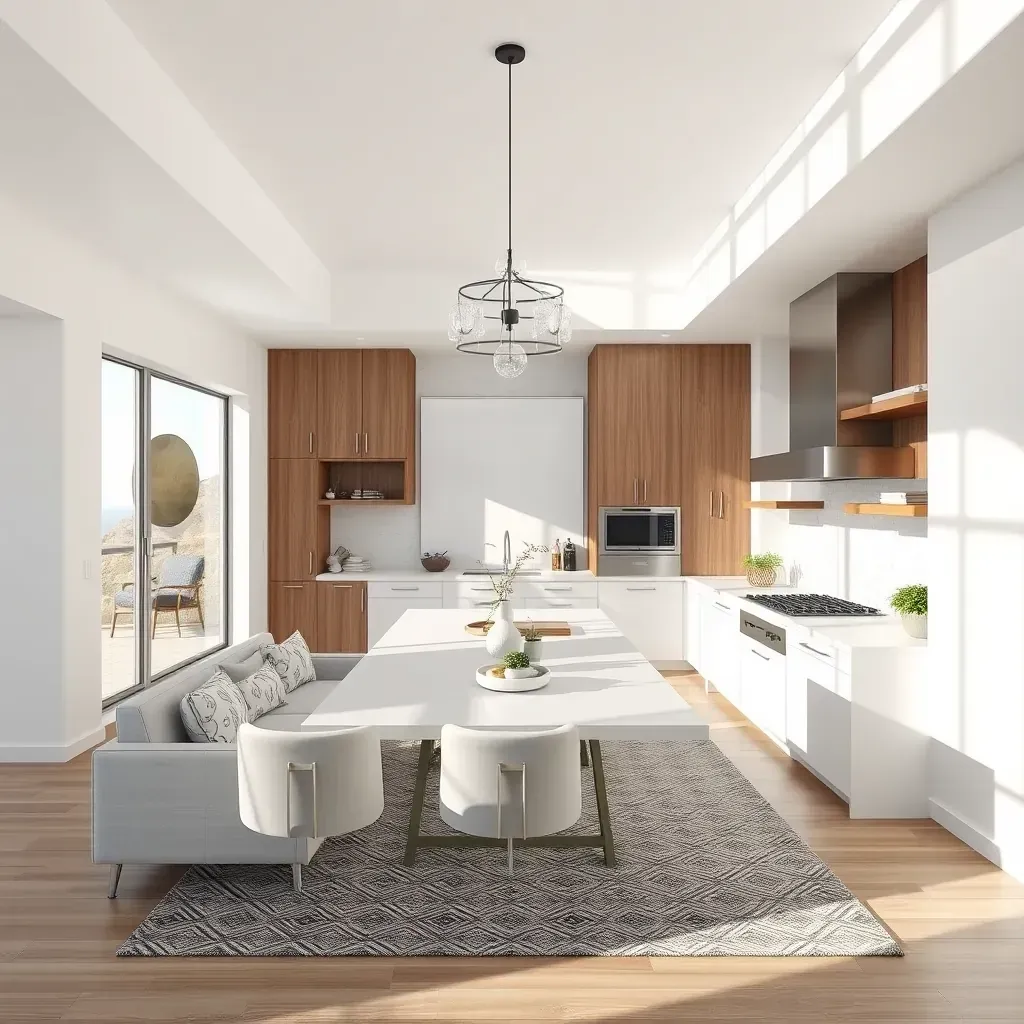Remodeling scene in Torrey Highlands, CA, showing workers renovating a modern kitchen with tools and fresh cabinetry.