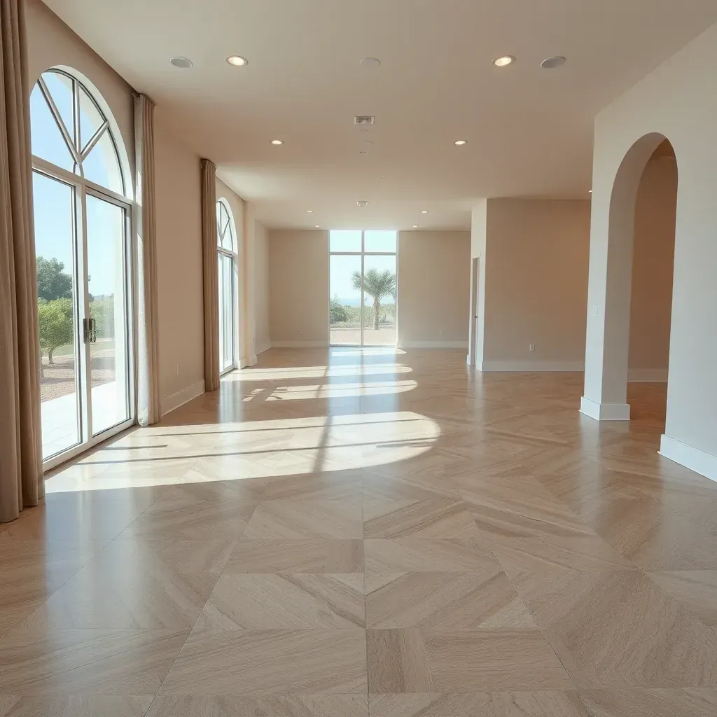 Detailed view of stylish hardwood flooring in a sunny Vista, CA home with modern decor and natural light.