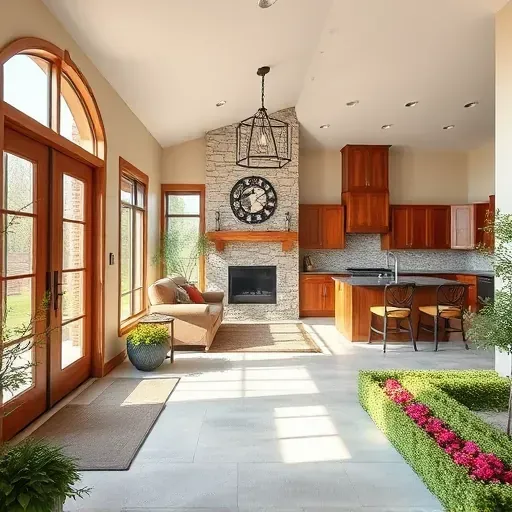 Completed home remodeling project in Deer Springs CA featuring a stylish entry, spacious living room, modern kitchen, and lush garden.