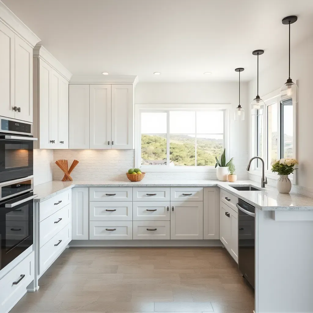 A modern kitchen in San Elijo Hills, CA, showcasing stylish cabinets, countertops, and innovative design features.