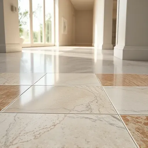 Close-up of expertly installed natural stone floor tiles with veining and textured surfaces in a modern interior with natural light
