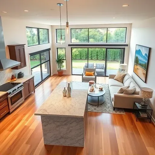 Home remodeling project in Carmel Valley with elegant open-plan living, modern kitchen, and landscaped backyard.