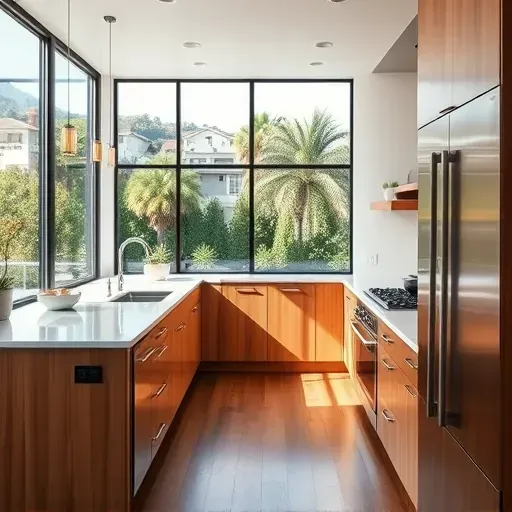 Remodeled Torrey Highlands kitchen with quartz countertops stainless steel appliances custom wood cabinets and large windows