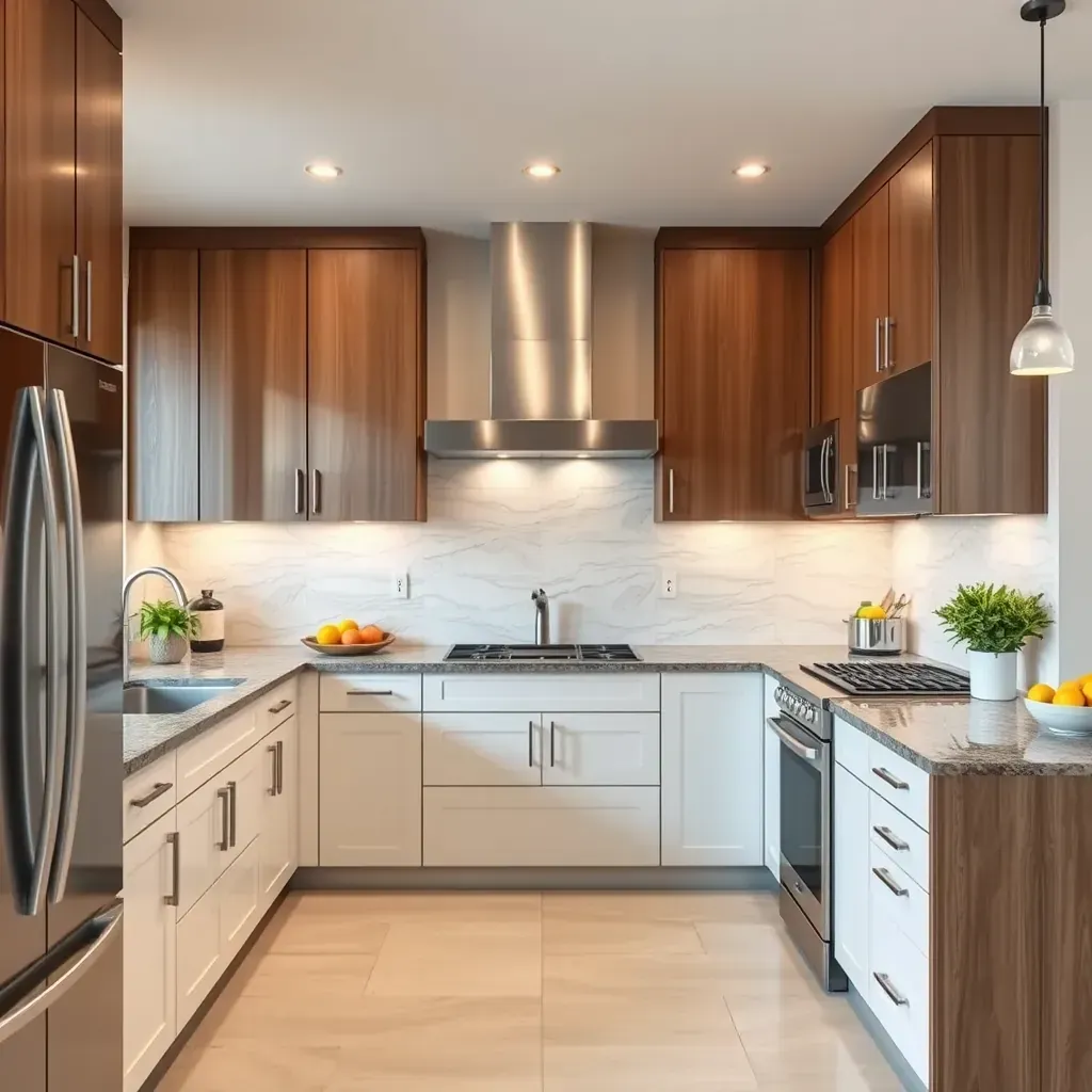 A modern Rancho Peñasquitos kitchen remodel with sleek cabinets, granite countertops, and stylish lighting fixtures.