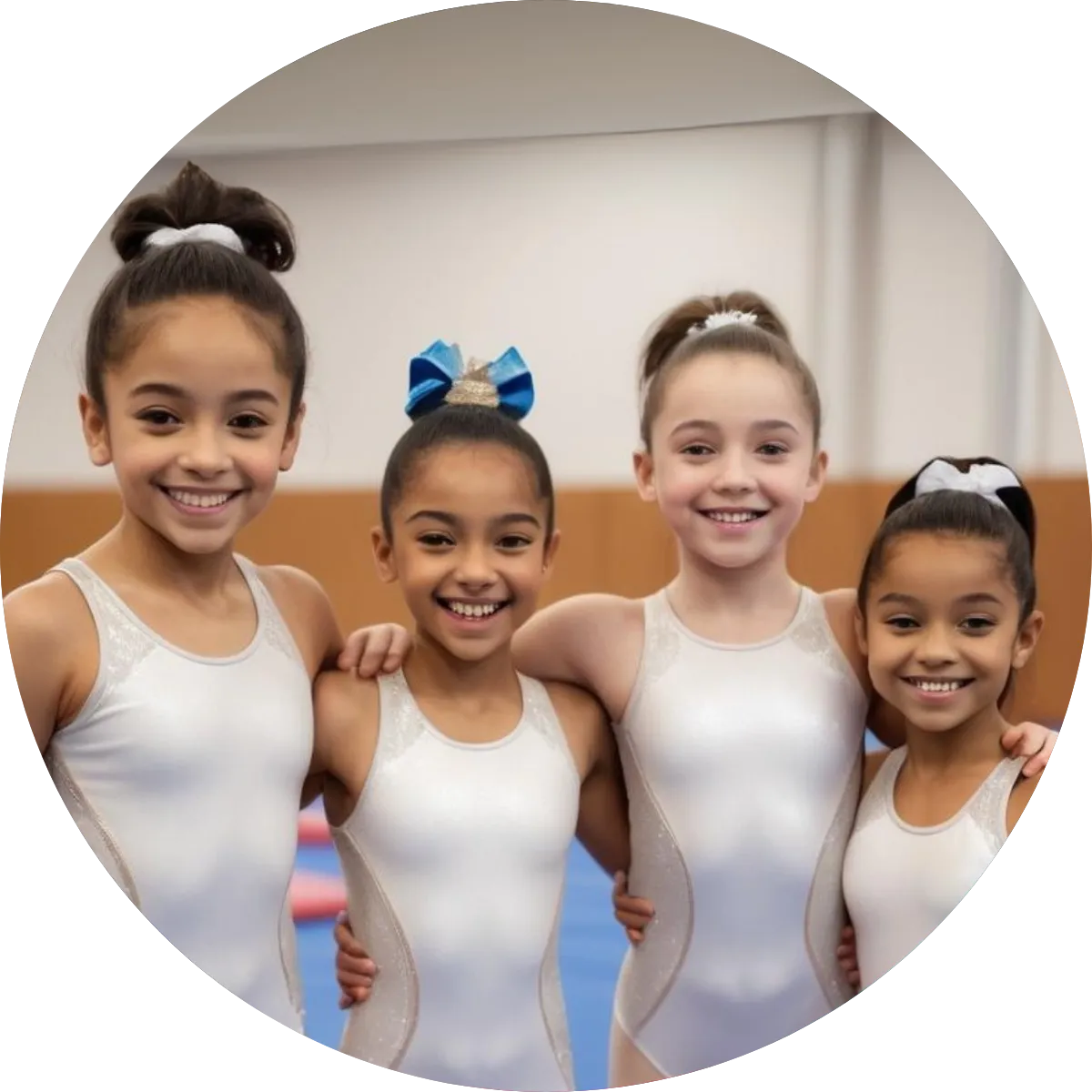 Group of young gymnasts practicing teamwork and balance at Gymnastics Redefined.