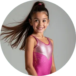 Young gymnast leading warm-ups with teammates watching.