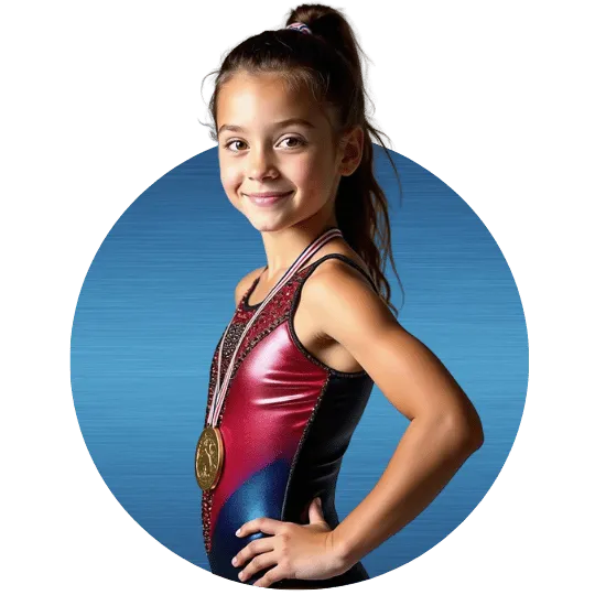 Young gymnast celebrating progress during practice in Las Colinas, TX.