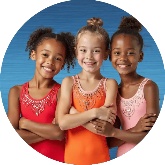 Group of gymnasts smiling together after practice at Gymnastics Redefined in Las Colinas.