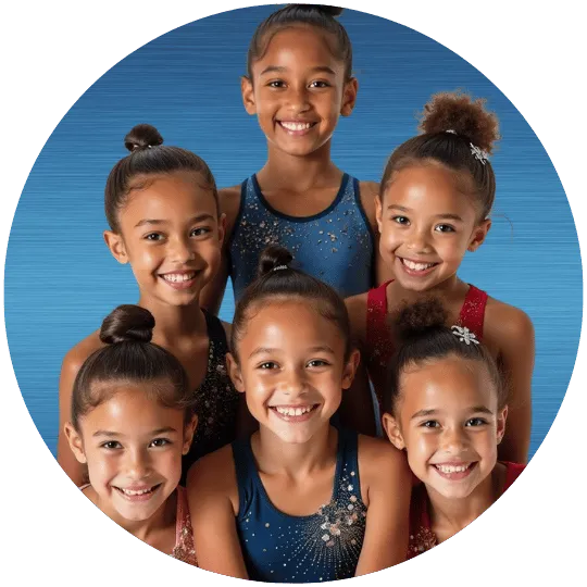 young gymnast smiling while practicing on the beam in a supportive gym environment.