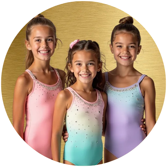  Girls laughing together during gymnastics class.