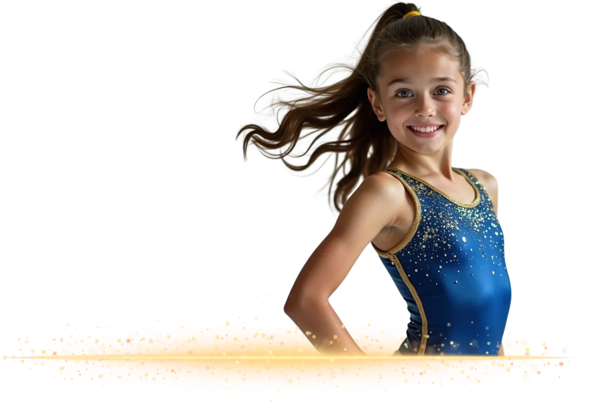 Smiling gymnast performing a routine at Gymnastics Redefined in Arlington, TX.