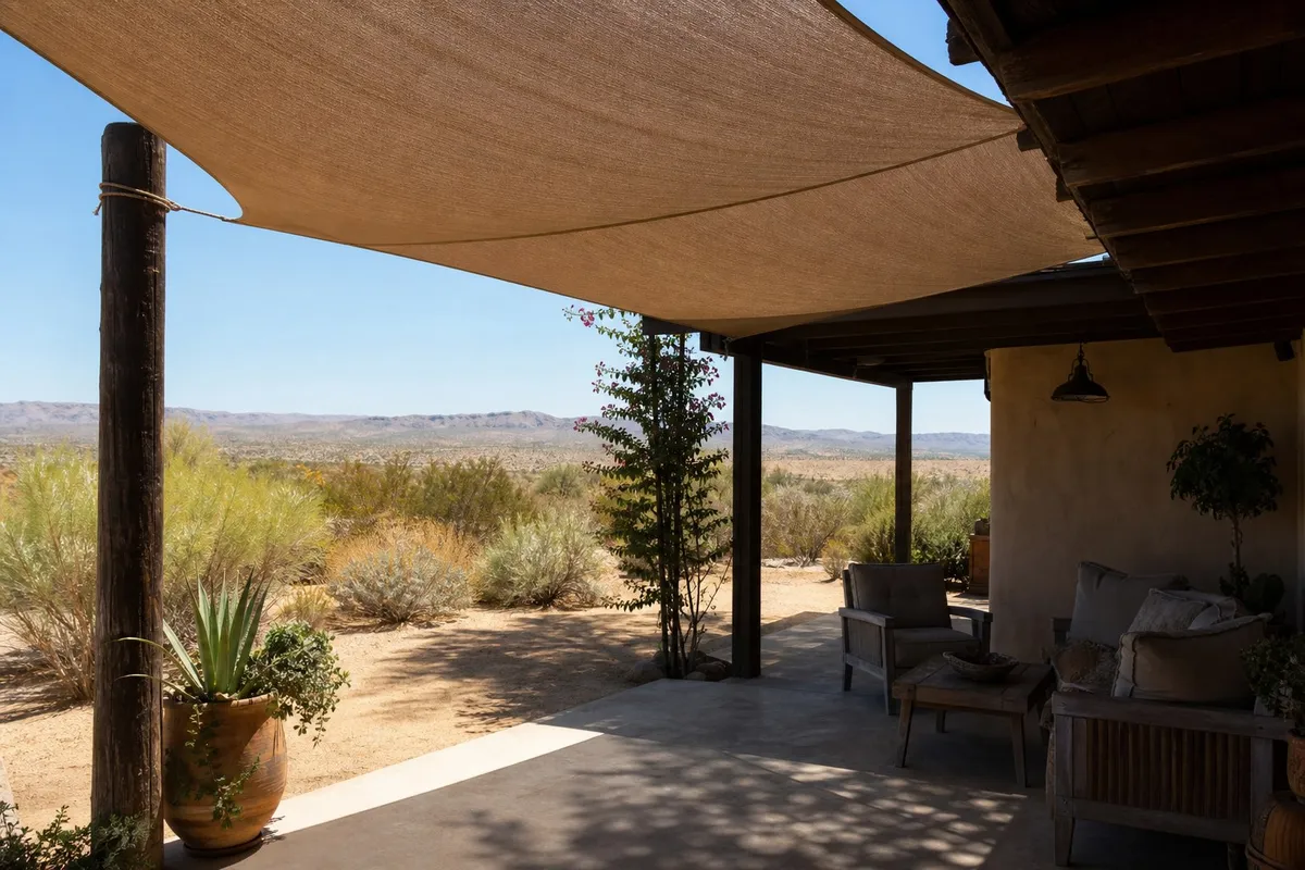 Shade cloth keeping a Lake Isabella patio cool in summer heat