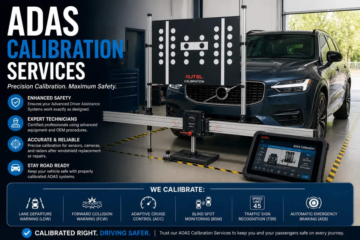 Technician performing ADAS calibration on vehicle using calibration system after windshield replacement in Seattle WARecalibration Services