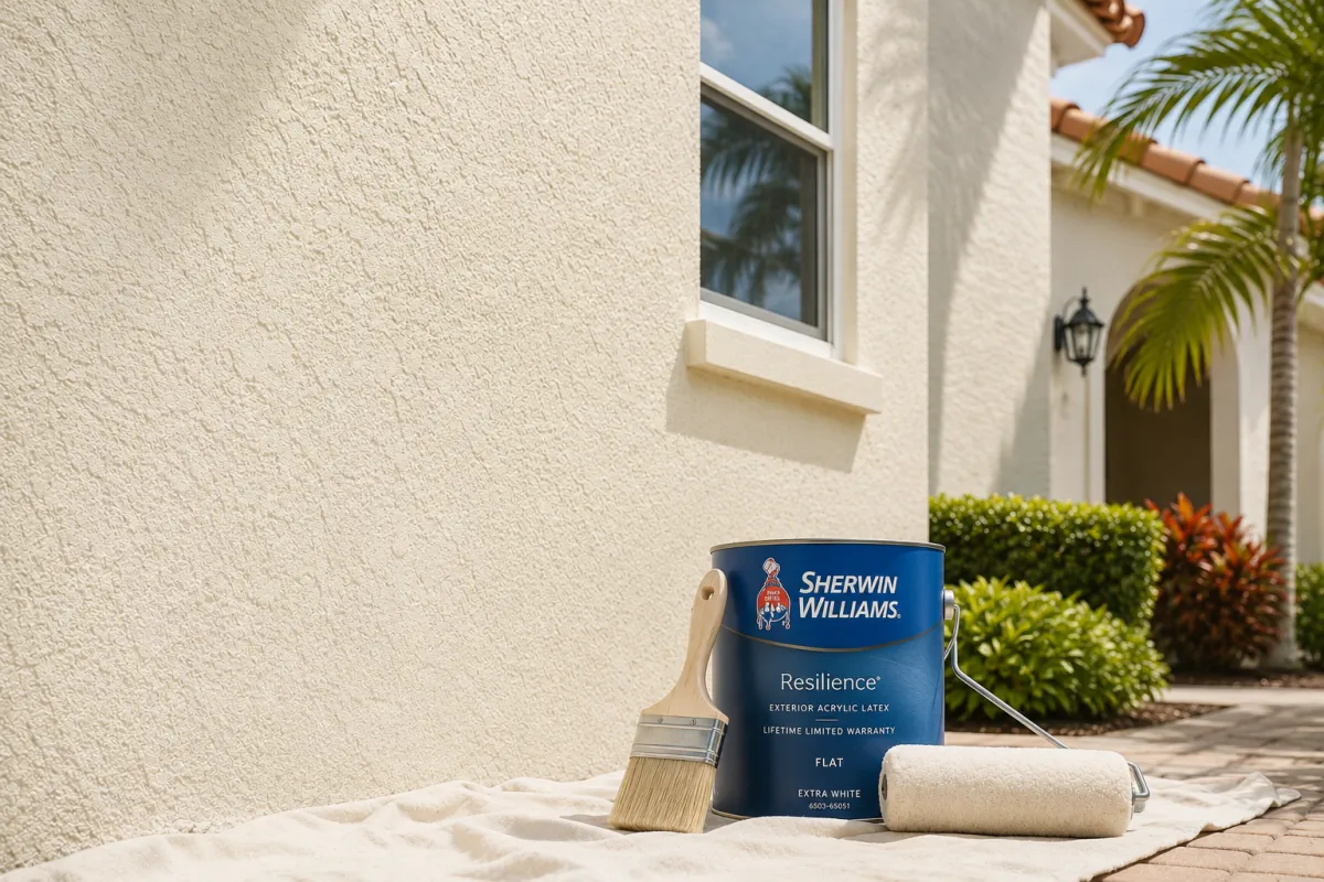 Professional exterior painting on a Florida stucco home by Wesco Home Solutions