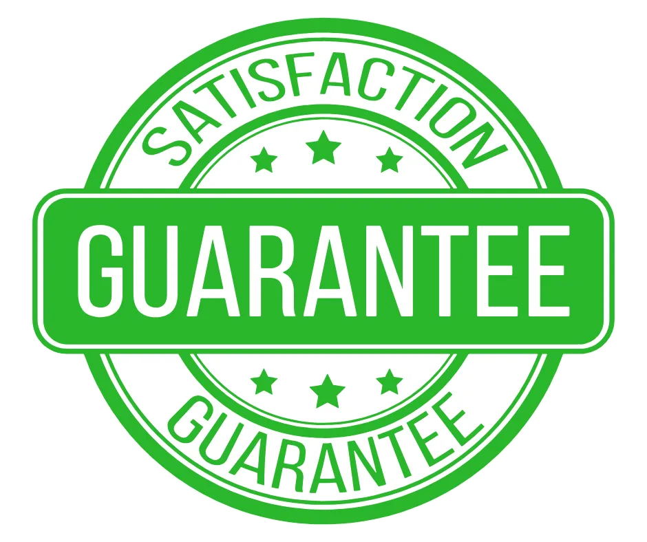 Jhdlawncare LLC Satisfaction Guarantee symbol represented by a badge with a checkmark, emphasizing reliable and customer-focused lawn care services.