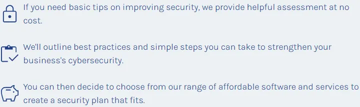 Three-step process for improving small business security Bristol: assess, strengthen, and choose your plan.