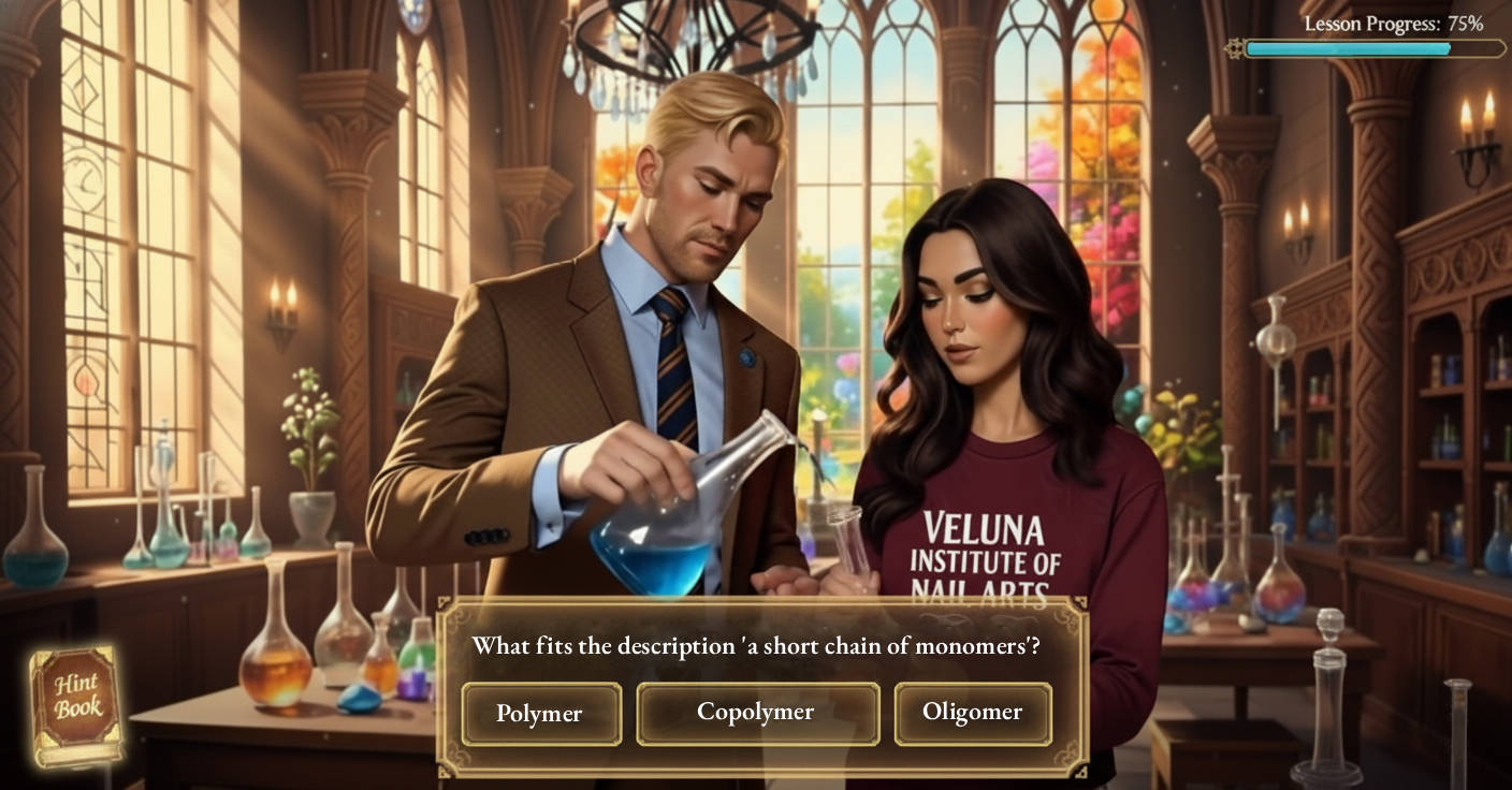 A close-up of hands with elaborate nail art, surrounded by gold and navy design sketches, on a white desk.