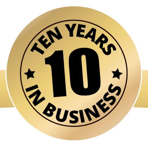 10 years in business emblem 