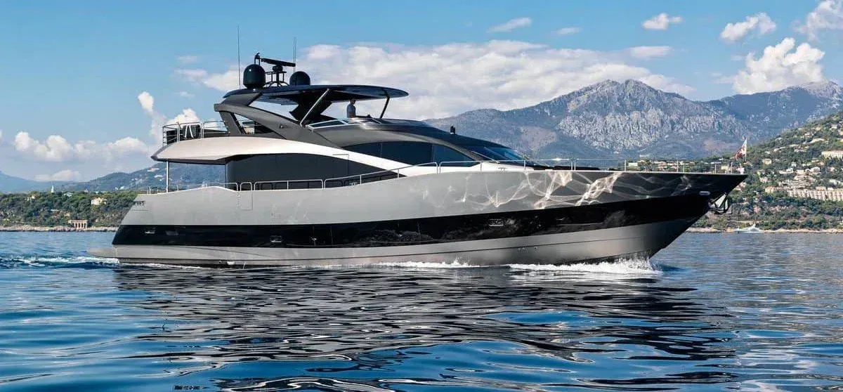 Luxury yacht with customized exterior and interior wraps by WeWrap, providing high-quality finishes and protection. Find expert yacht wrapping services near me.