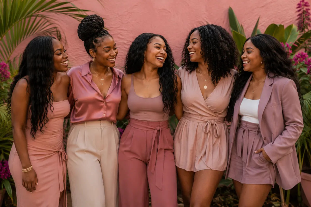 four women holding drinks while laughing together during daytime