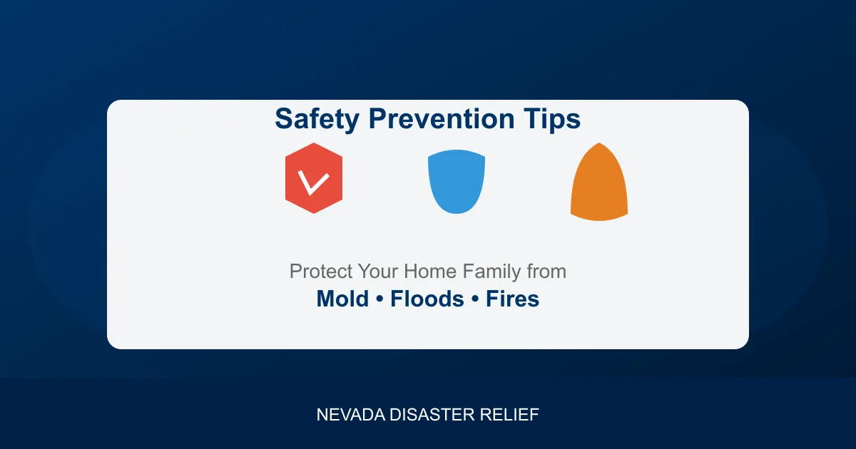 Nevada Disaster Relief safety prevention guide covering mold, flood, and fire protection tips for home and family safety