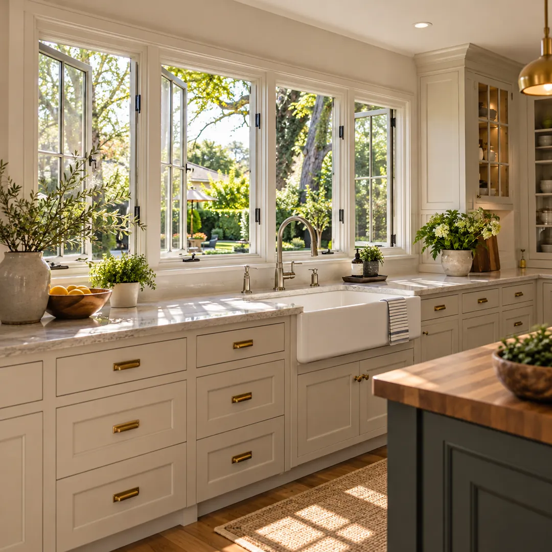 Illustrative coordinate glass and interior finish for casement windows