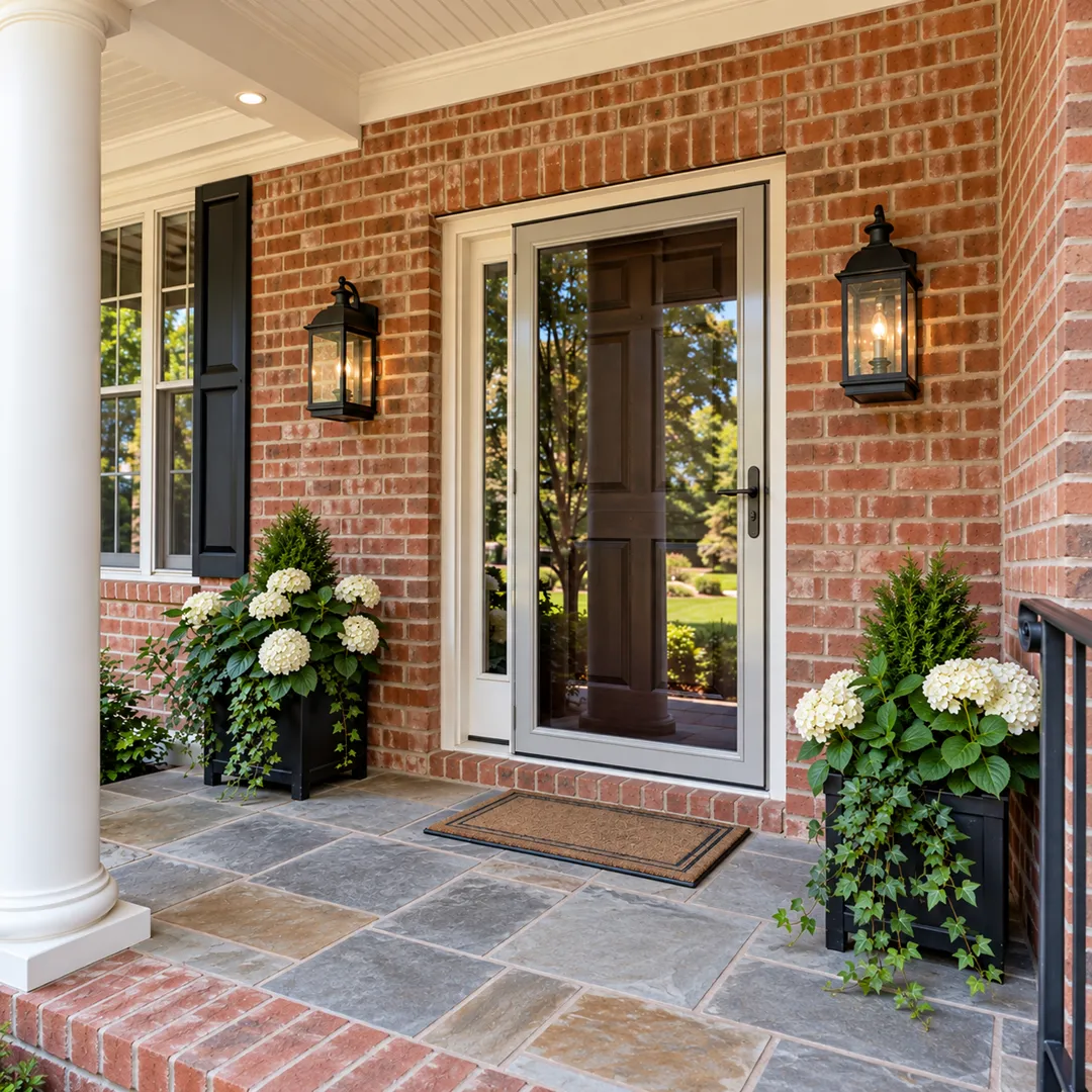 Illustrative check entry clearance and mounting surfaces for storm doors