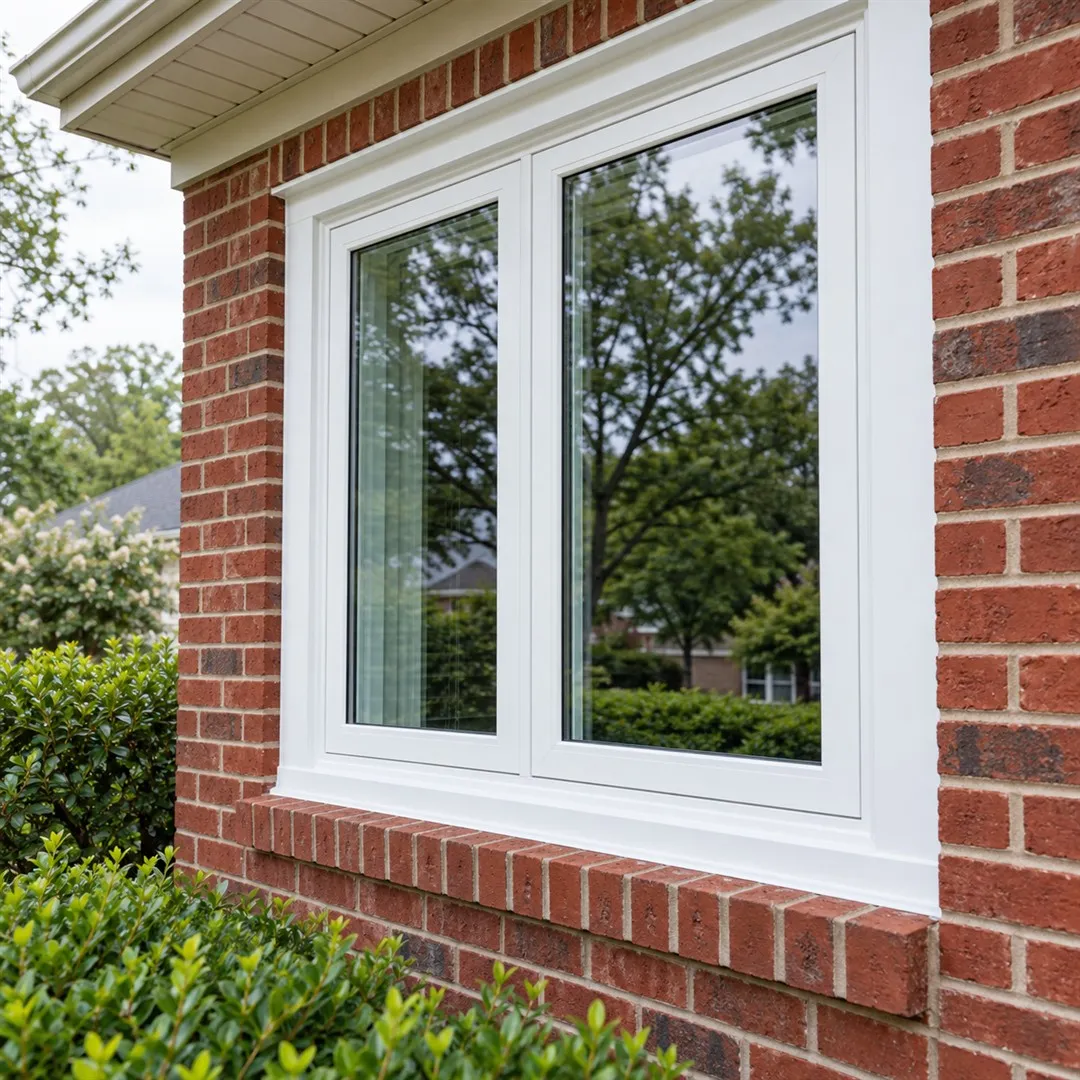 Illustration of a replacement window fitted in a brick exterior