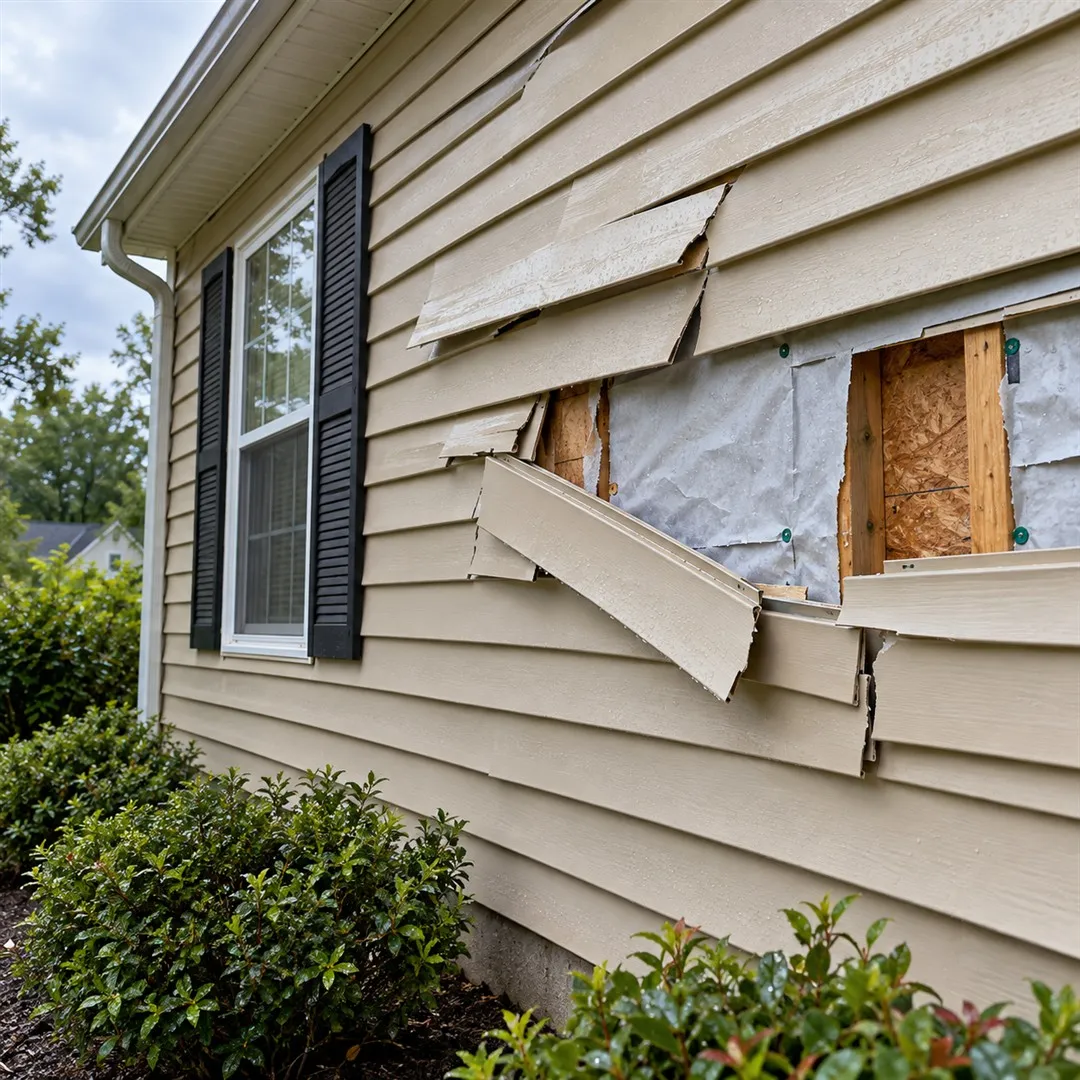 Illustration of wind damaged siding with loosened panels