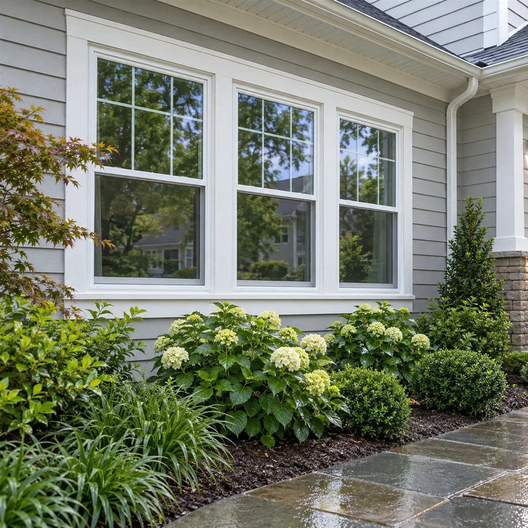 Illustration of a home with new white replacement windows
