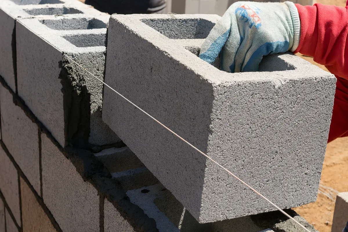 Block wall installation by contractor