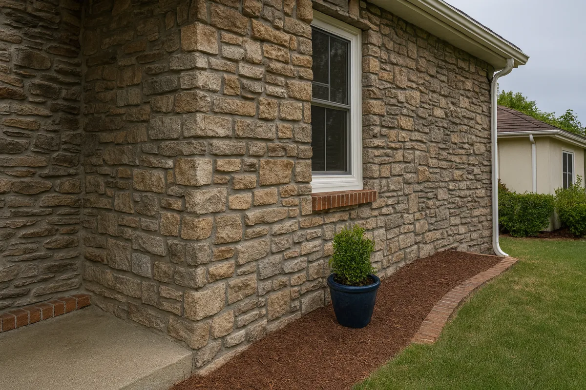 brown color stone siding veneers on side house