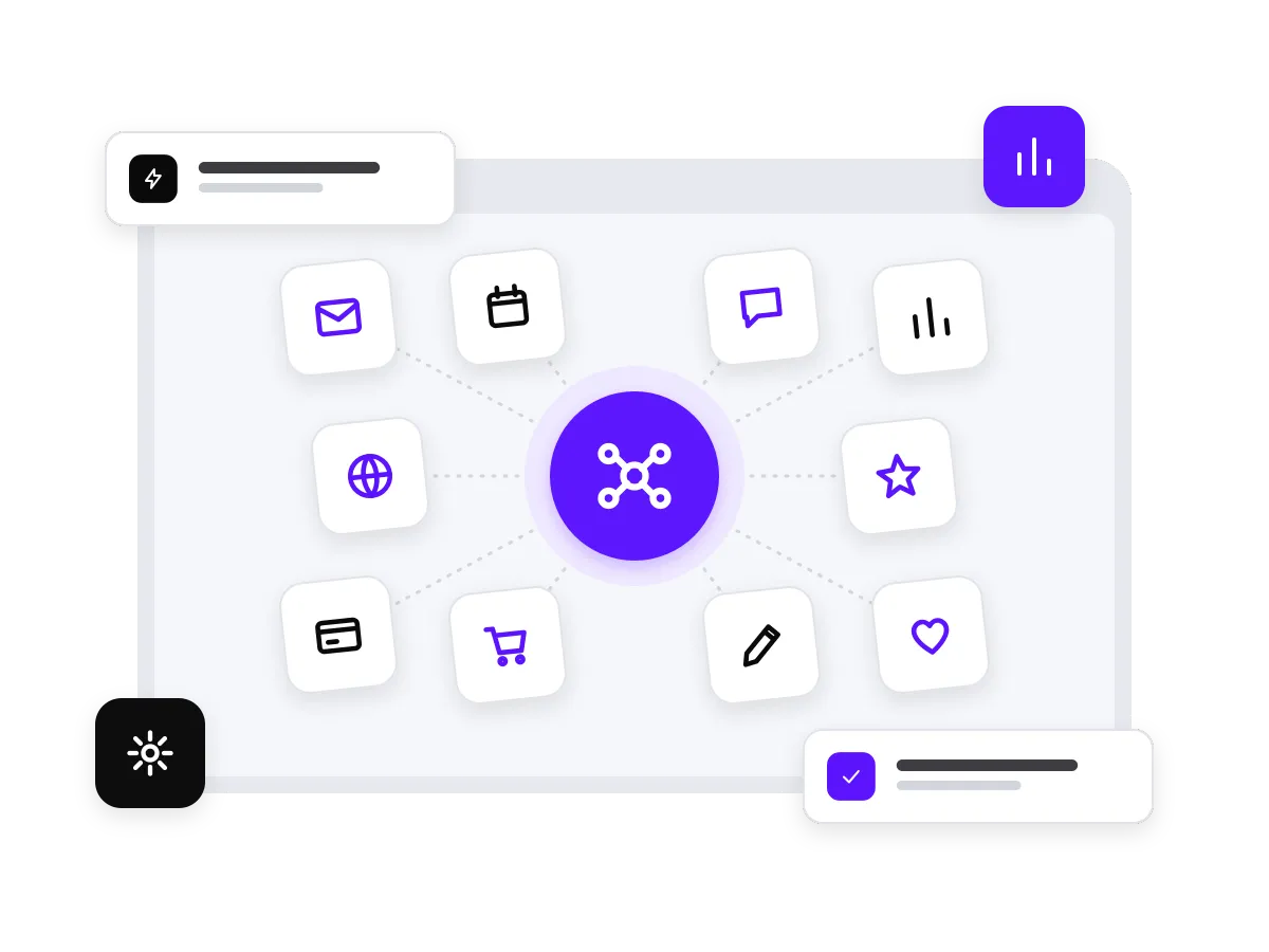 Connected tools surrounding a central hub in a browser window.