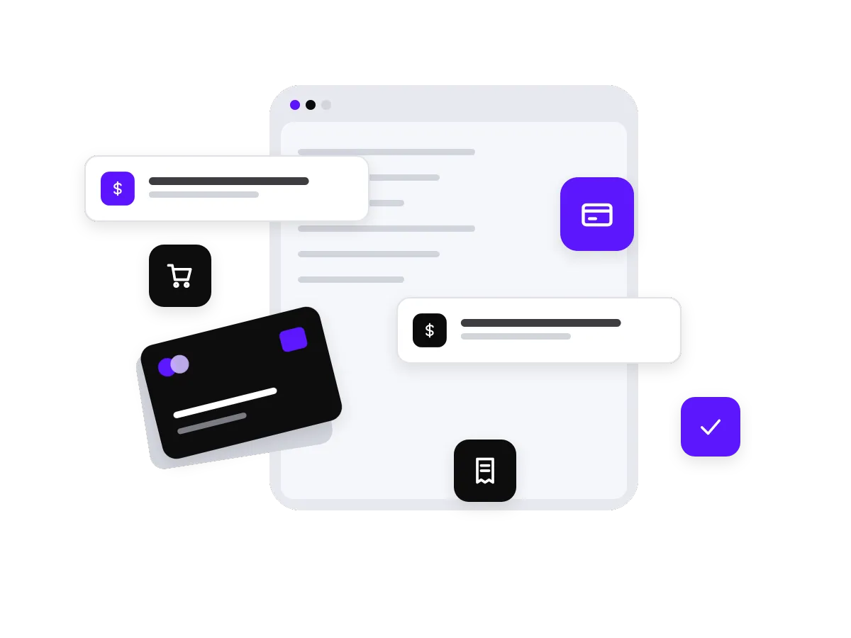 Checkout, subscription and credit card elements around a payment screen.