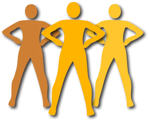 Trio of humans in superpower pose from Positively H.U.B. logo