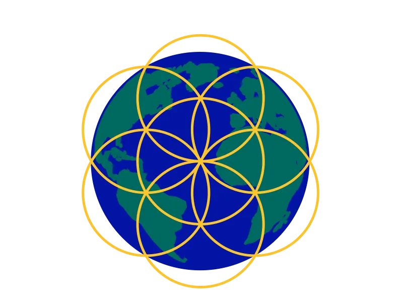 Seed of life superimposed on Earth globe  from Positively H.U.B. logo