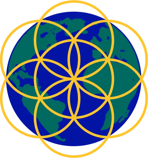 Seed of life superimposed on Earth globe  from Positively H.U.B. logo