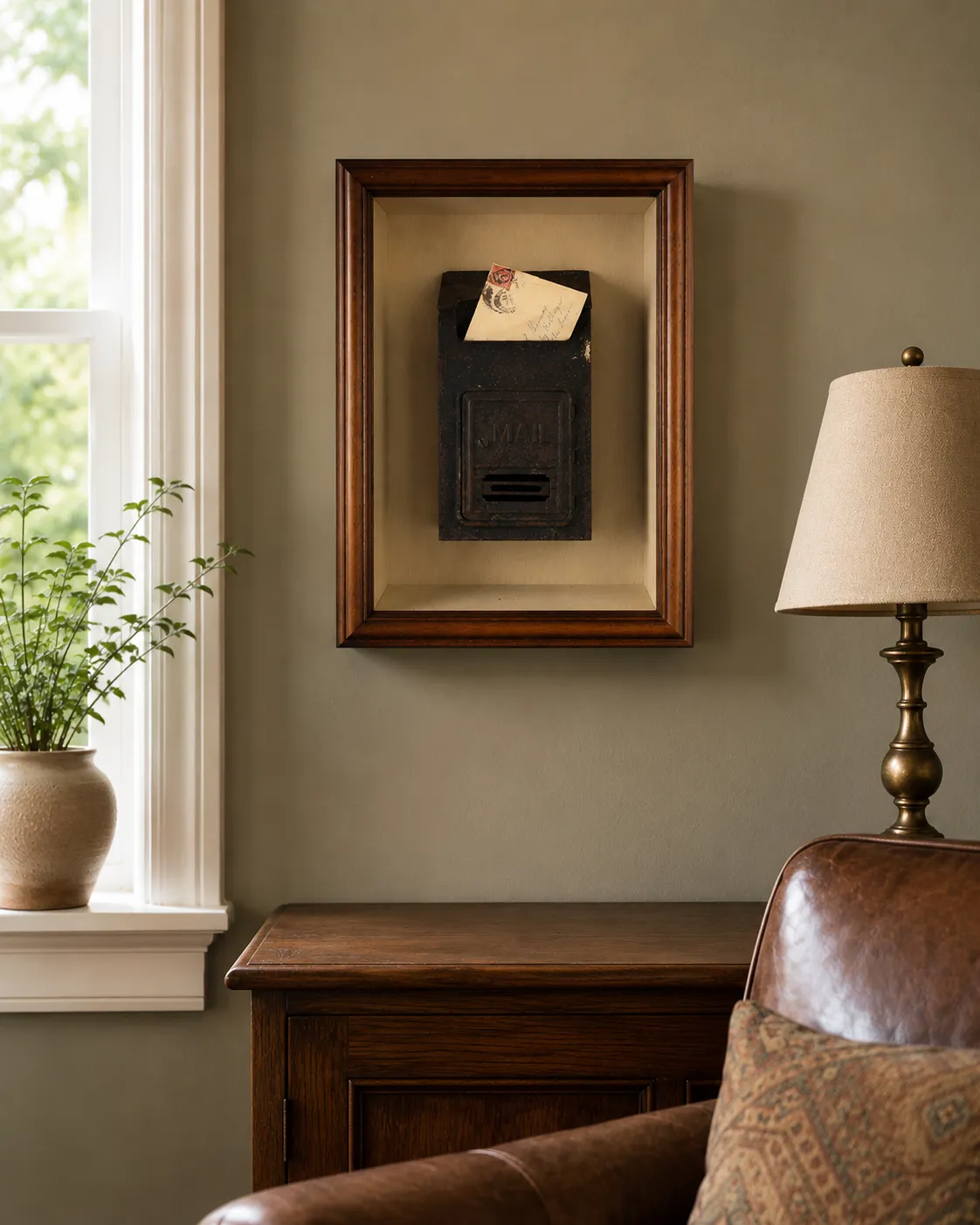 Custom shadow box framing display featuring vintage memorabilia in a residential interior by Friedman’s Framing in Savannah, GA